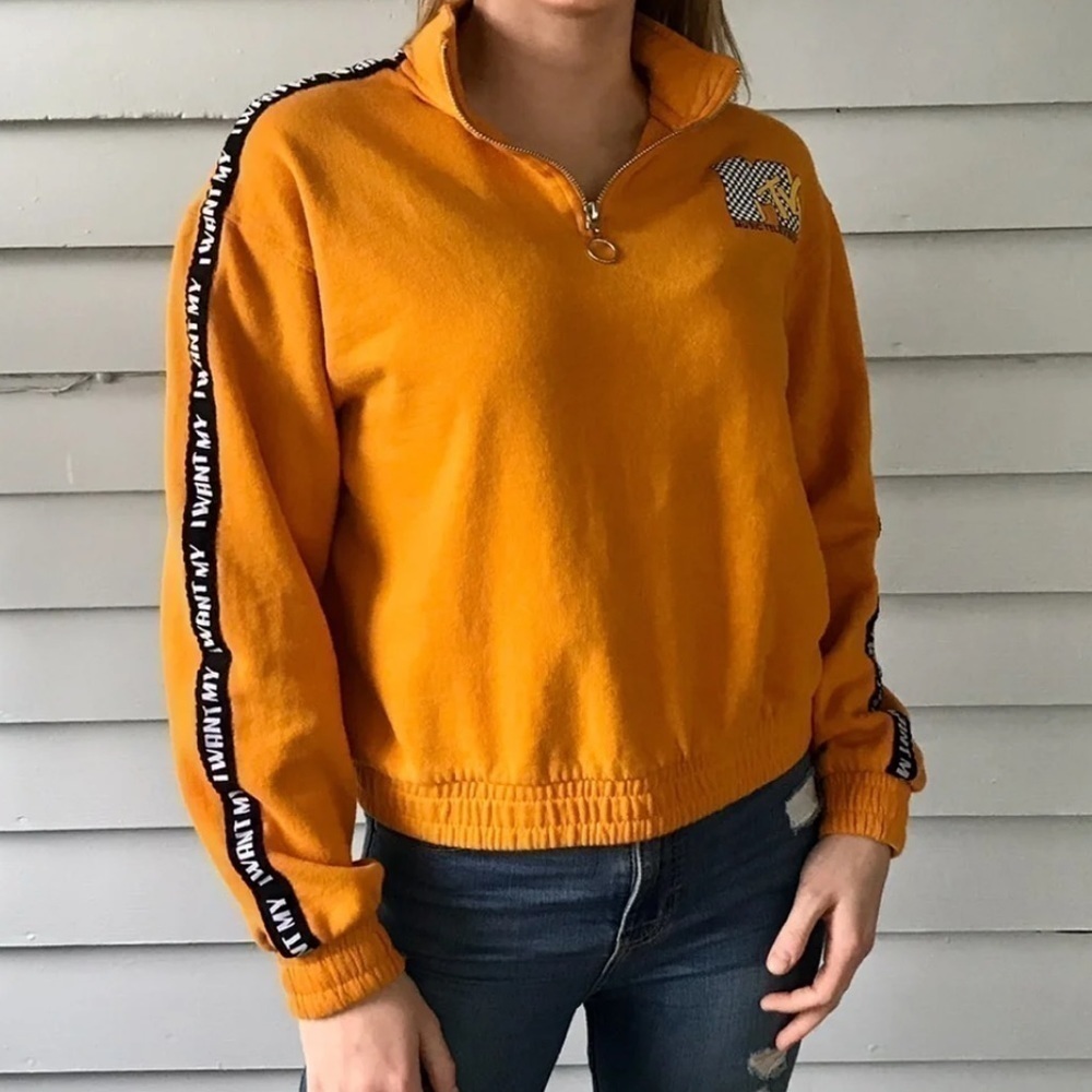 Mtv 1/4 Zip Mustard Yellow Retro I want my MTV Pullover Sweatshirt small